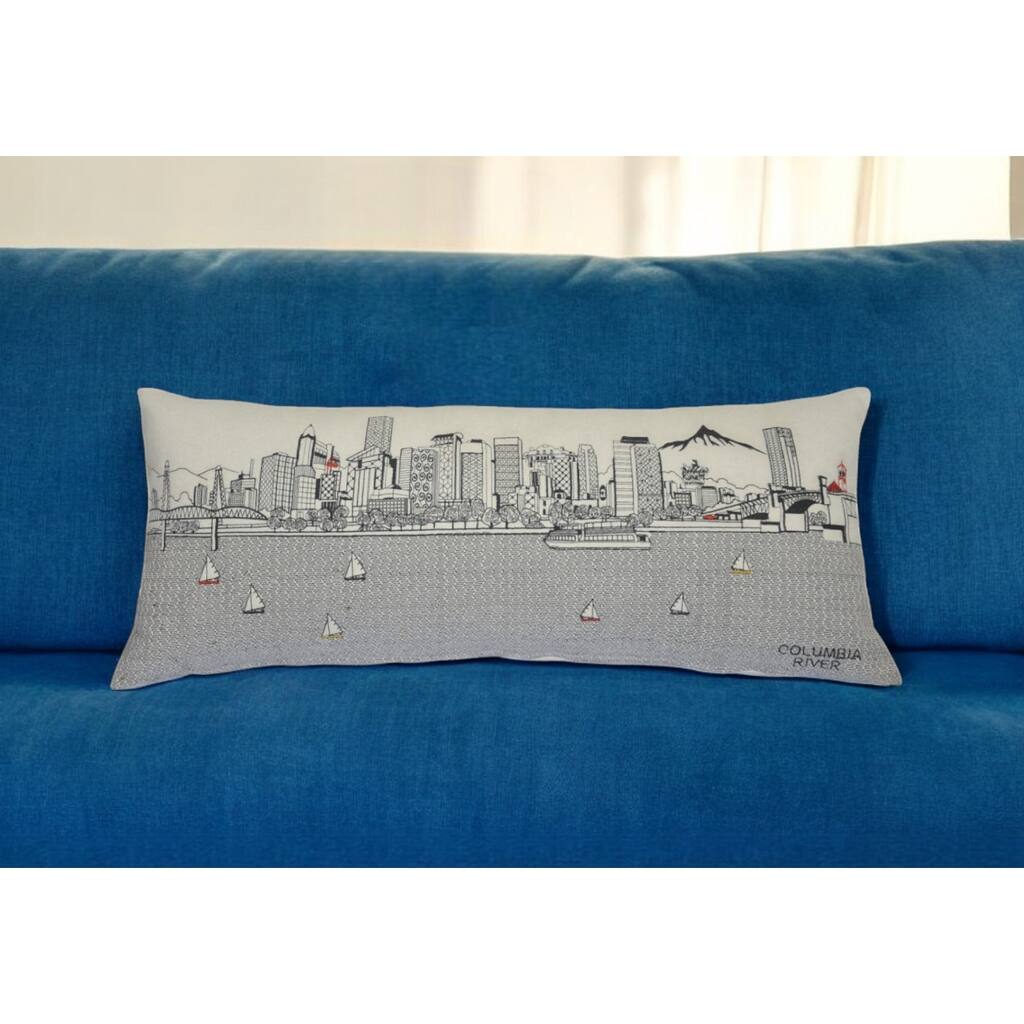 HomeRoots 35" White Portland Daylight Skyline Lumbar Decorative Pillow