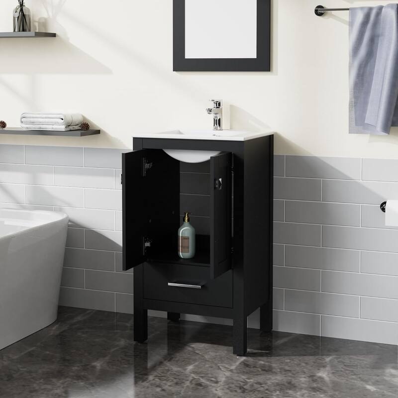 GDFStudio - Connor Modern Bathroom Vanity Sink Combo with Ceramic Basin and Ripple Texture Storage Cabinet