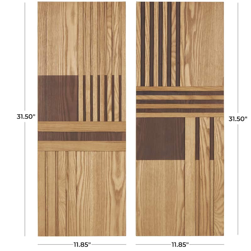 Wooden Geometric Carved Two-Toned Striped Home Wall Decor - Set of 2 Brown - Roche River Decor