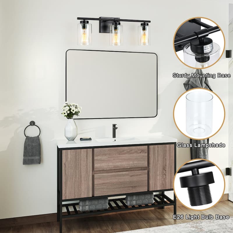 22.83 in. 3-Light Modern Wall Sconce Bathroom Vanity Light with Glass Shade