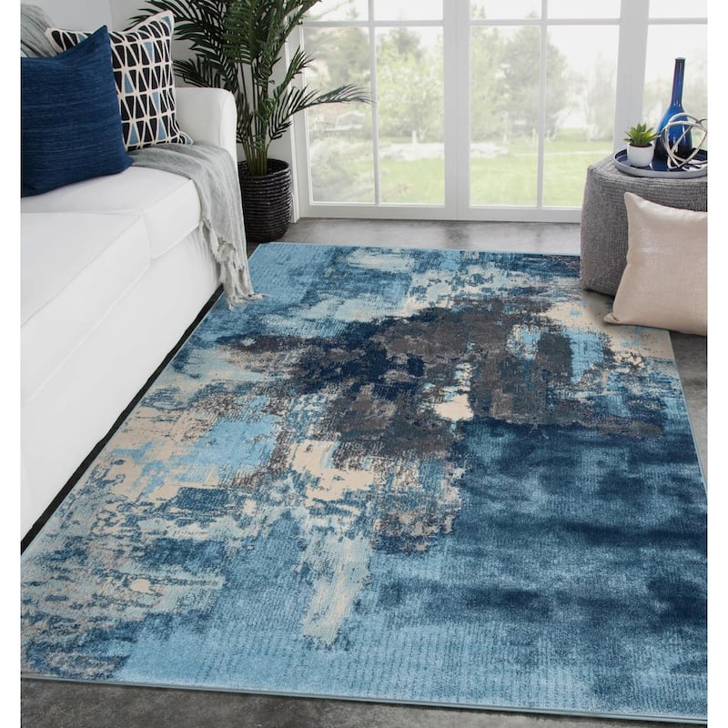 Luxe Weavers Distressed Abstract Area Rug - 4' x 5' - Blue
