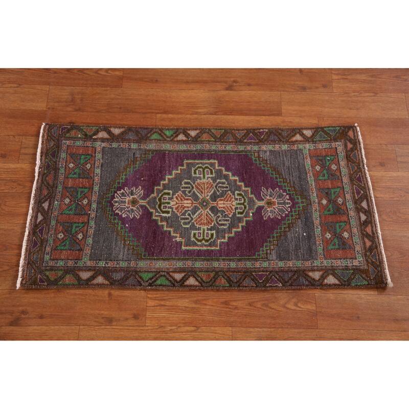Hand Knotted Oriental 100% Wool Carpet Transitional Medallion Purples Anatolian Area Rug - 2' 10'' X 1' 6''