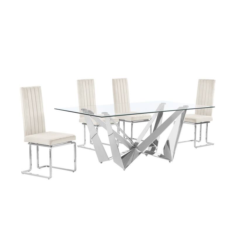 Best Quality Furniture D400/1-SC340-7 Dining Set with 78" 12mm Glass with Bevel