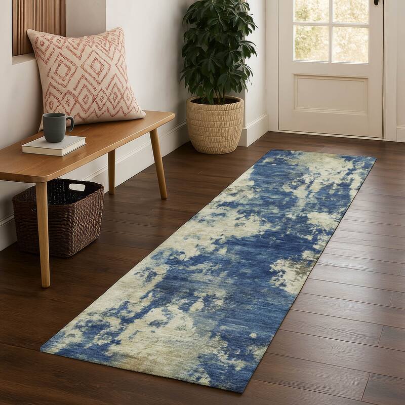 Premium Washable Super Soft Abstract Casual Mayfield Rug - Navy - 2'3" x 7'6"