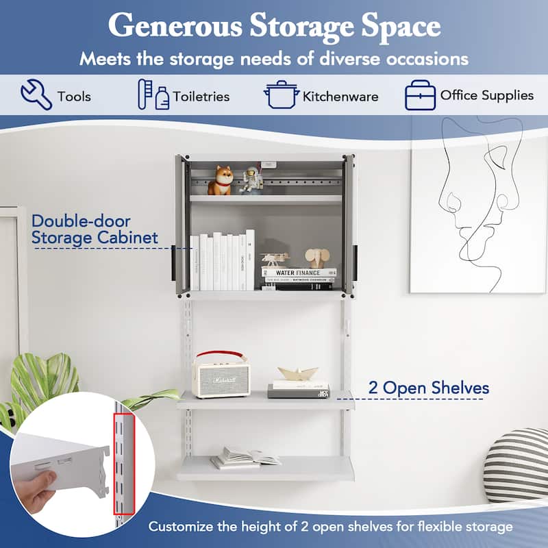 Gymax Metal Wall Cabinet w/ Locking Doors & 3 Adjustable Shelves for