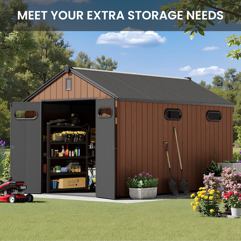 8' x 8' / 8' x 10'/ 8' x 12' Outdoor Resin Storage Shed with Lockable Doors and Air Vents for Garden