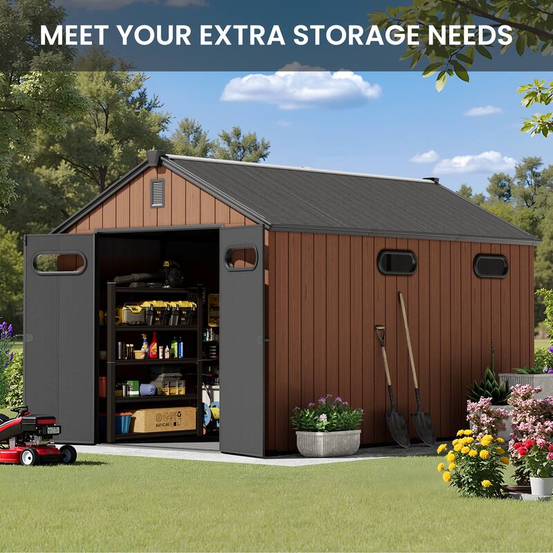 8' x 8' / 8' x 10'/ 8' x 12' Outdoor Storage Shed with Lockable Double Doors for Garden, Backyard, Patio