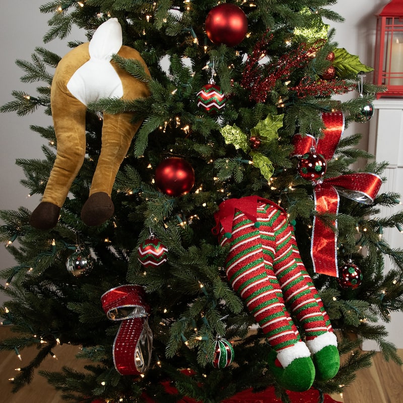 19" Red and Green Striped Elf Legs Christmas Decoration