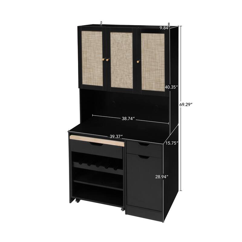 Tall Kitchen Pantry Storage Cabinet, Buffet Cabinet Sideboard Coffee Bar Cabinet with Kitchen Cart & Microwave Stand