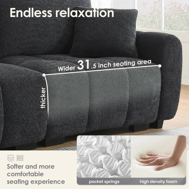 110" Modular L-Sectional - Boucle Fabric, Pull-Line Design, Movable Ottoman, 3 Color Options