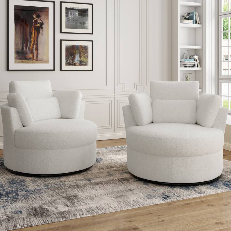 Upholstered Swivel Barrel Armchair with Storage Ottoman (Set of 2)