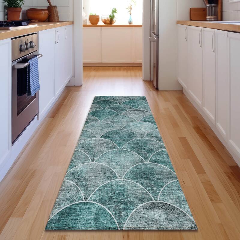 Premium Washable Super Soft Contemporary Geo Mayfield Rug - Teal - 2' 3" x 7' 6" - Runner