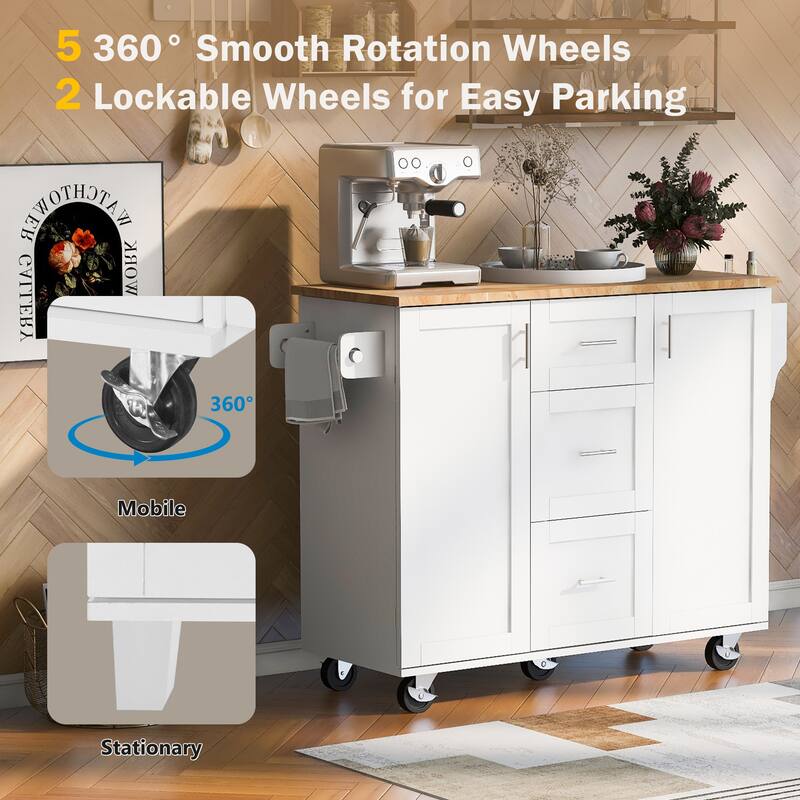 Kitchen Island with 2 Slide-Out Shelf and Internal Storage Rack