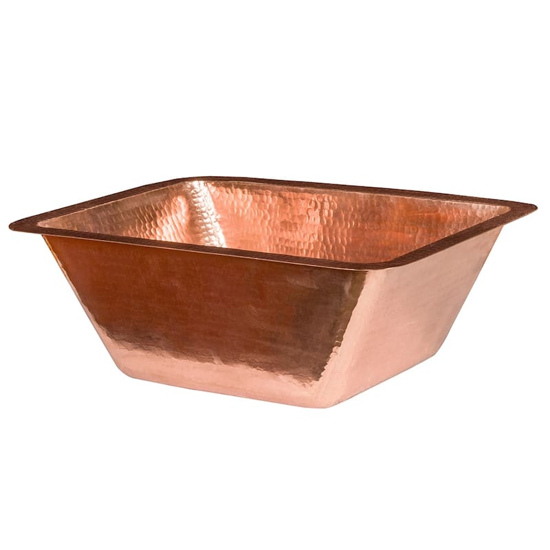 17-in Rectangle Under Counter Hammered Copper Bathroom Sink in Polished Copper (LRECPC)