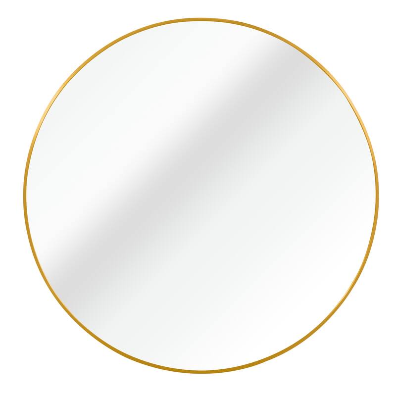 42" Metal Framed Round Mirror with Shatterproof Film and Hooks