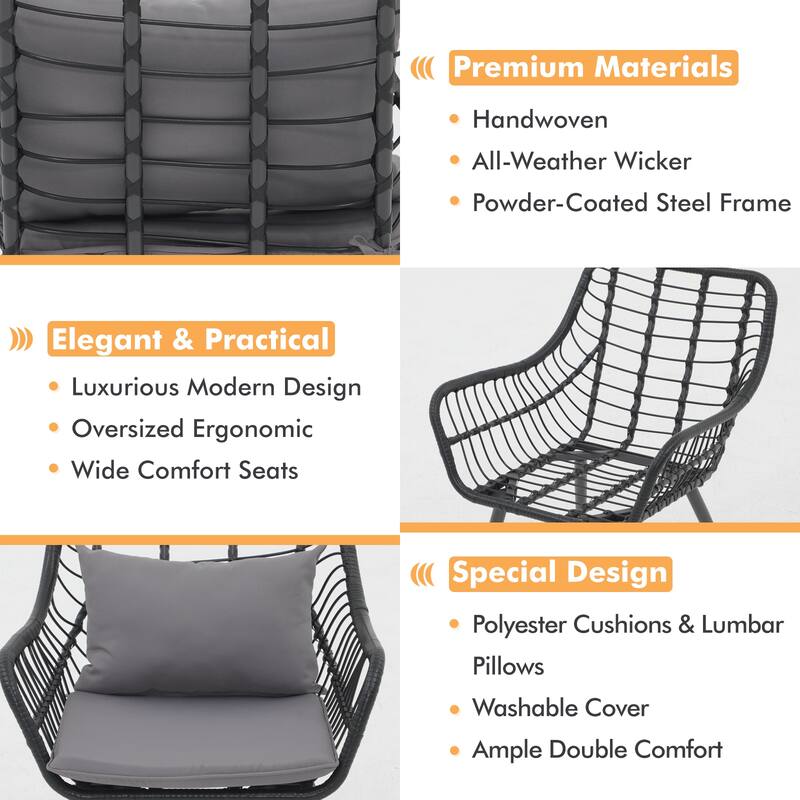 3-Piece Outdoor Patio Bistro Set with Handwoven Rattan, Tempered Glass Table, and Cushioned Chairs for Garden, Poolside