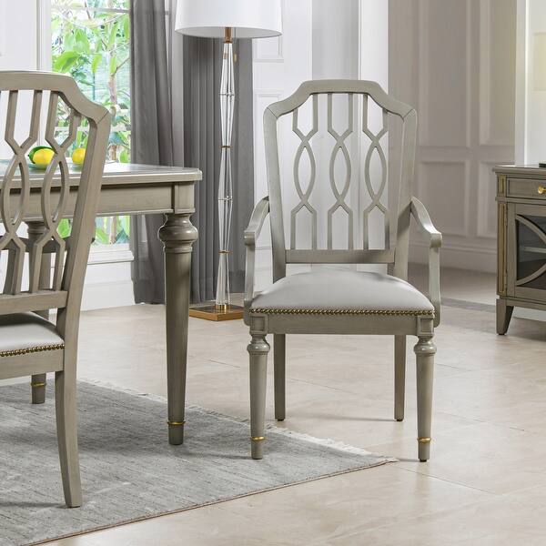 slide 2 of 11, Dauphin Geometric Upholstered Dining Arm Chair Single - Cream White - Top Grain Leather - With Arms