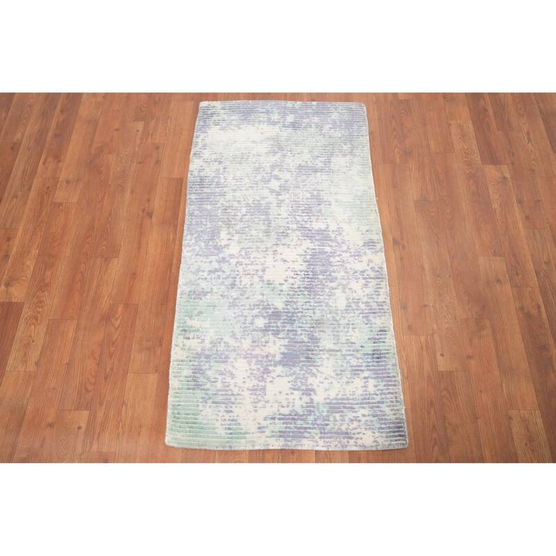 Hand Knotted Oriental Viscose Silk Carpet Modern All-Over Purples Abstract Area Rug - 4' 0'' X 2' 0''
