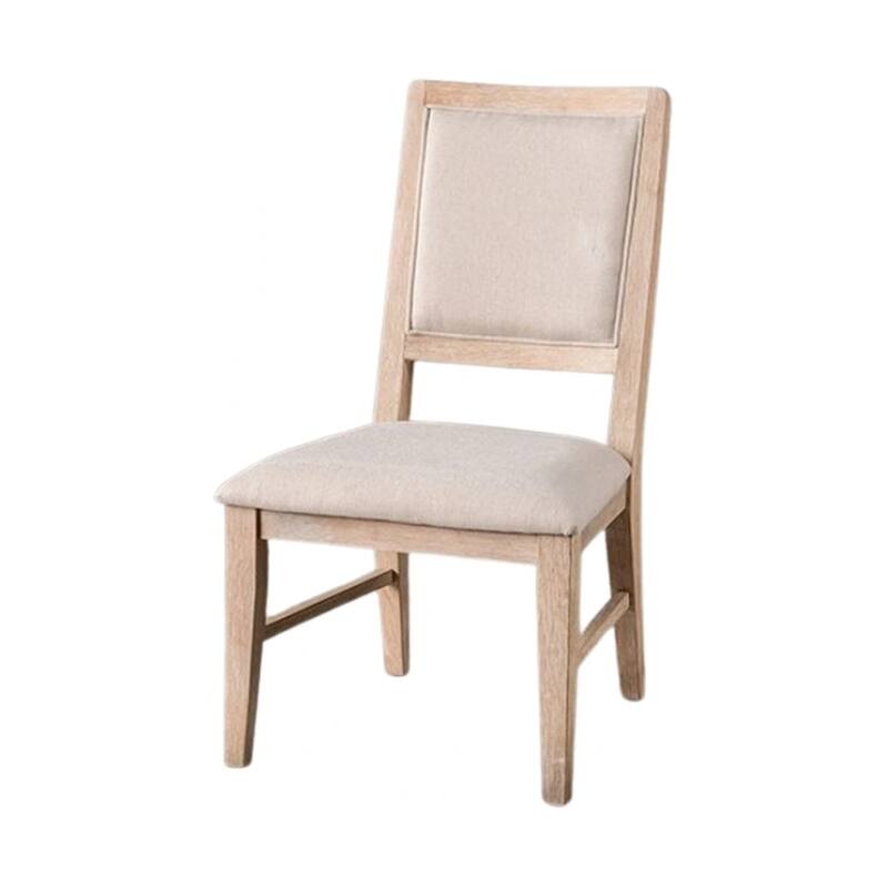 Ellon Side Dining Chair Set of 2, Distressed Natural Brown Wood, Beige Fabric
