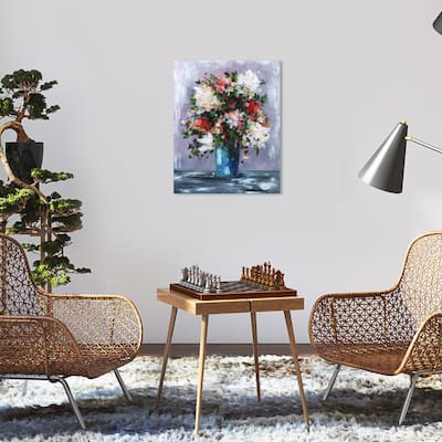 Wynwood Studio Canvas Floral and Botanical Textured Bouquet Purple and Light Purple Traditional Wall Art Canvas Print