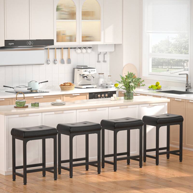 Counter-Height Stools Saddle Stool, PU Leather Barstools with Metal Base, Soft Cushion