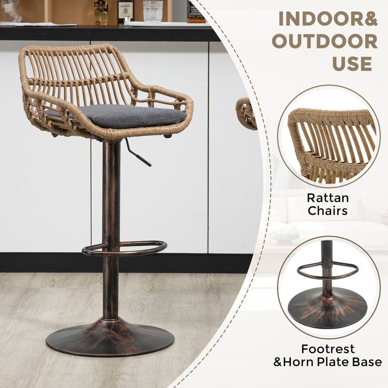 Modern Swivel Bar Stools Set Of 2 Adjustable Counter Height Chairs With Footrest For Kitchen