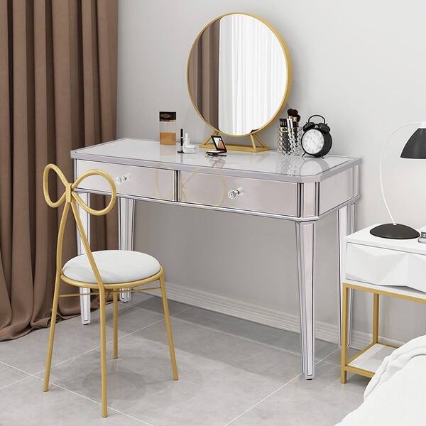 Shop Costway Vanity Make Up Desk Console Dressing Silver Glass