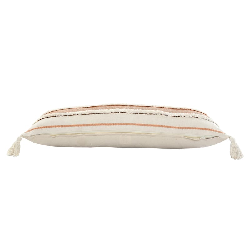 HomeRoots 14" X 36" Brown And Off-White 100% Cotton Striped Zippered Pillow