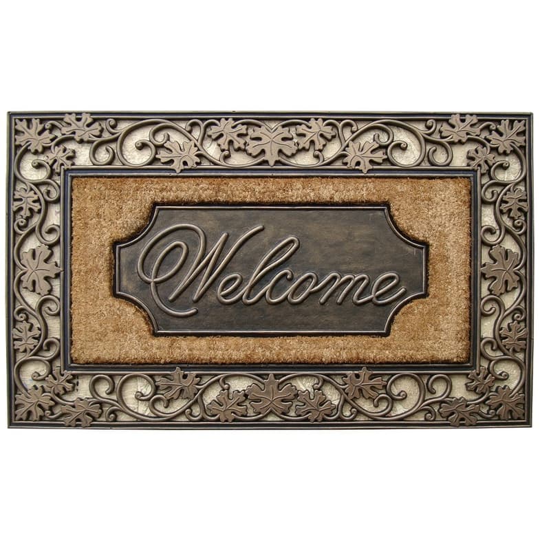 A1HC Rubber and Coir Dirt Trapper Heavy Weight Large Welcome Doormat, 23"X38" - Bronze Floral Border
