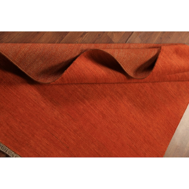Orange Gabbeh Modern Rug Handmade Solid Wool Carpet - 3'10" x 5'9"