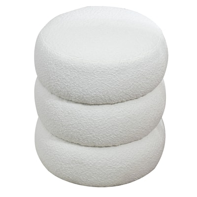 Azaria White Boucle Round Tufted Ottoman