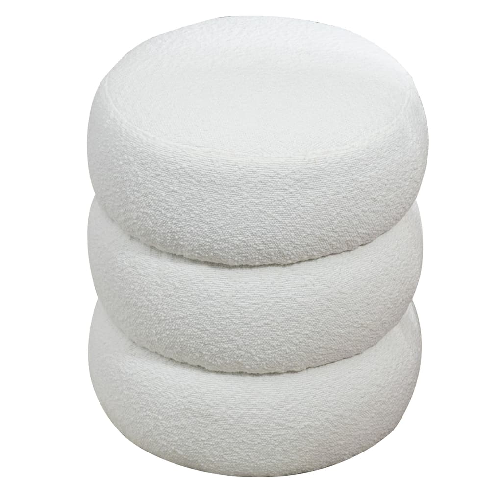 Azaria White Boucle Round Tufted Ottoman