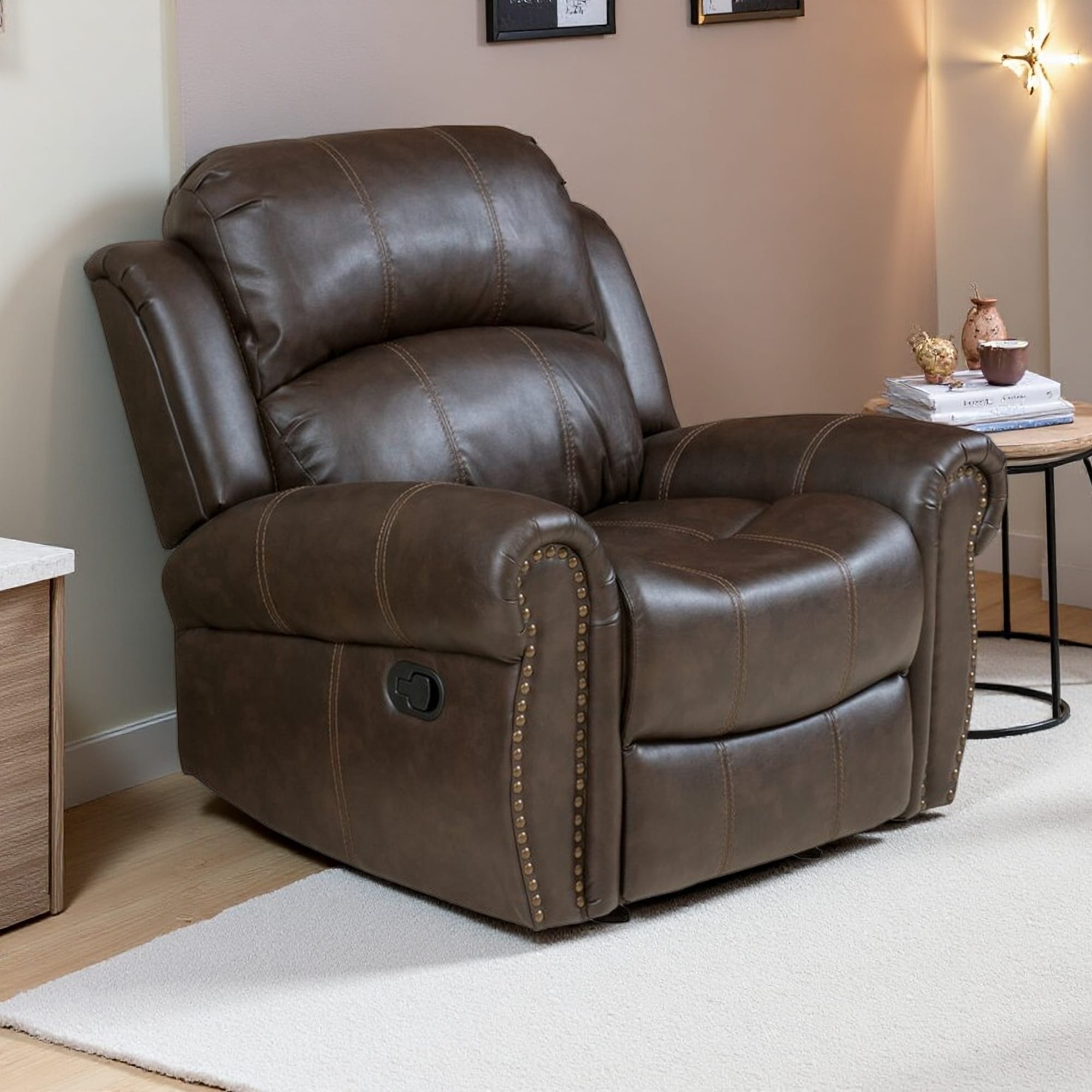 43.25" Wide Faux Leather Manual Glider Recliner Chair, Oversized Reclining Lounge Chair for Living Room, Home Theater, or Study