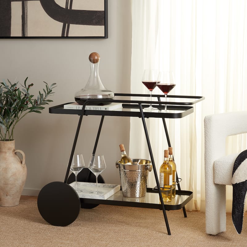 SAFAVIEH Home Zunia Glass Bar Cart with Wheels - 36Wx19Dx30H