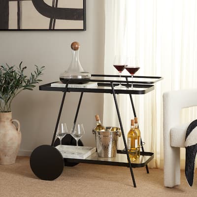 SAFAVIEH Home Zunia Glass Bar Cart with Wheels - 36Wx19Dx30H