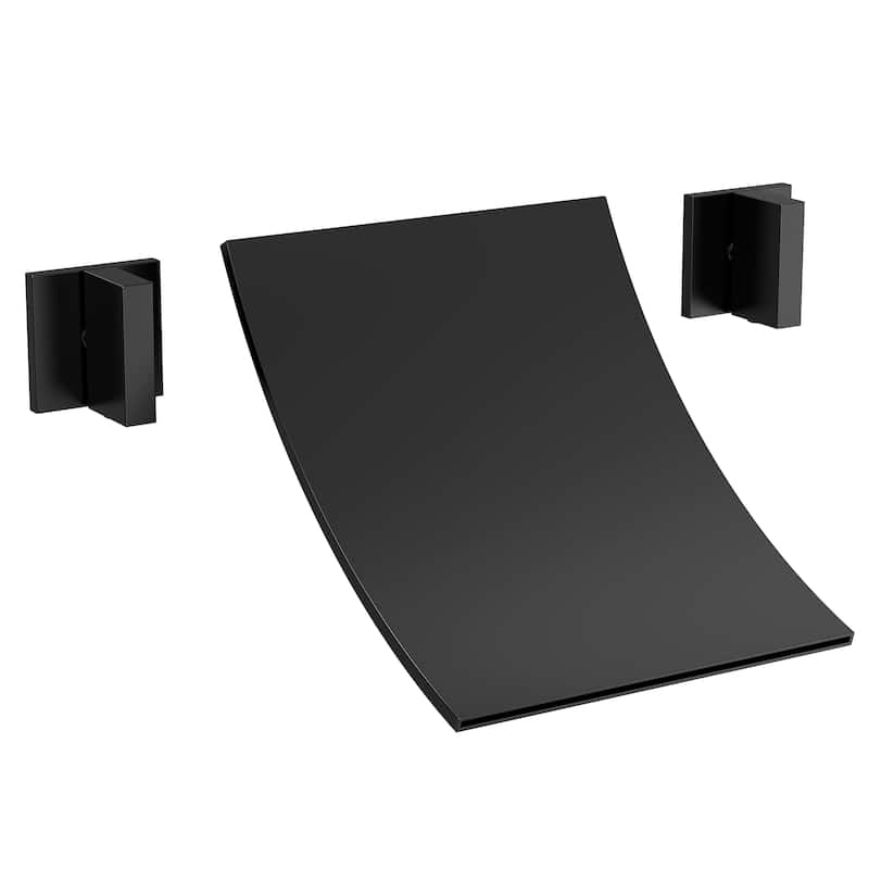 GRANDJOY Wall Mounted Waterfall Bathtub Faucets with Dual Handles and Ultra-Thin Tub Spout - Matte Black