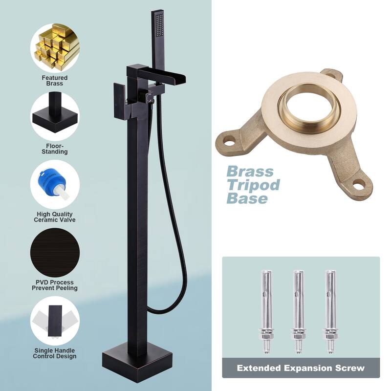 WOWOW Single Handle Freestanding Bathtub Faucet with Handheld Shower