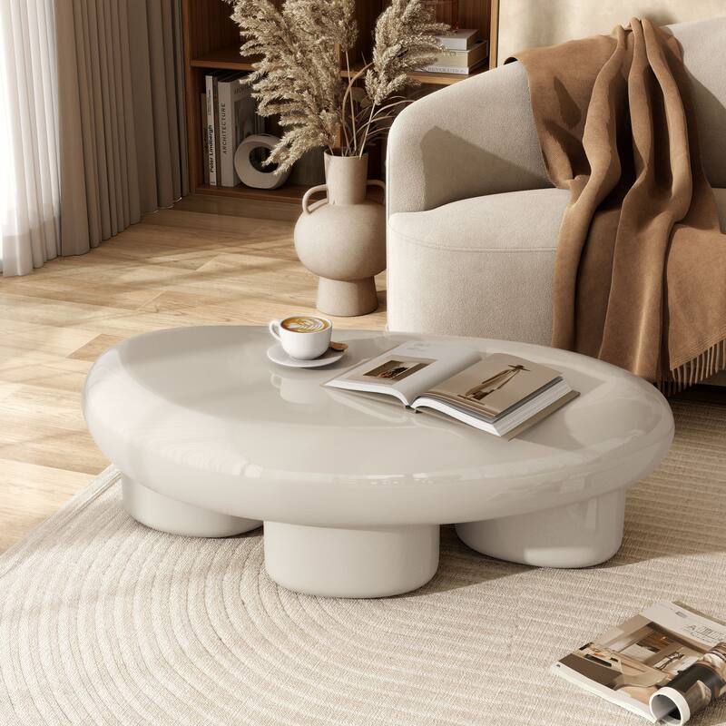 24/7 Shop At Home Modern 2-Piece Oval Glossy Low Profile Coffee Table Set