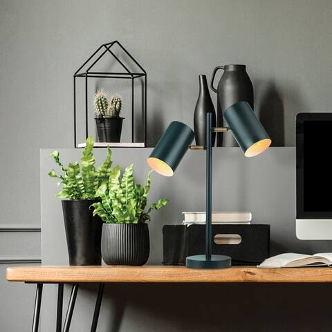 Pratt 20" 2-Light Matte Forest Green Desk Lamp - one size