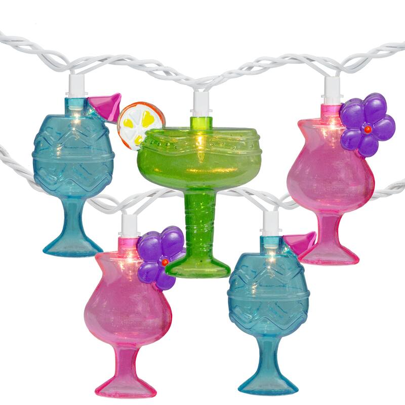 10-Count Mixed Cocktail Drink Summer Patio Light Set - 7.5 ft White Wire - Multicolor