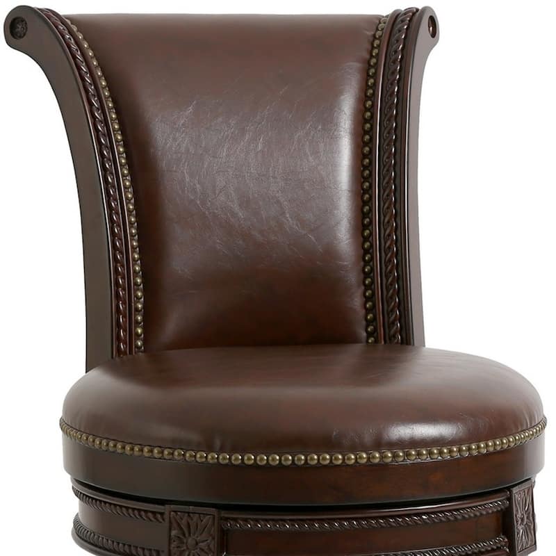 Contemporary Round Counter Height Swivel Bar Stool with Full Back and Faux Leather Upholstery