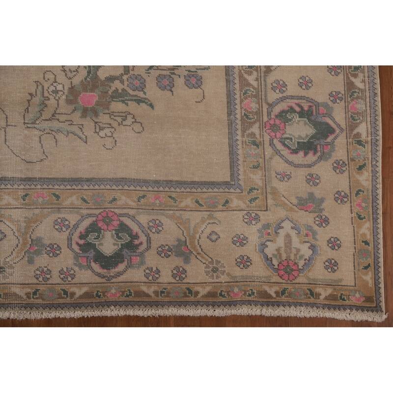 Distressed Geometric Tabriz Persian Rug Hand-knotted Wool Carpet - 9'8" x 12'11"