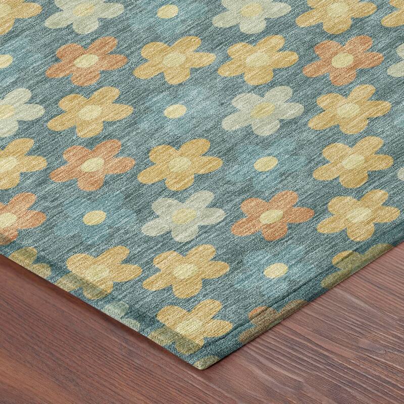 Machine Washable Indoor/ Outdoor Floral Kechi Chantille Rug