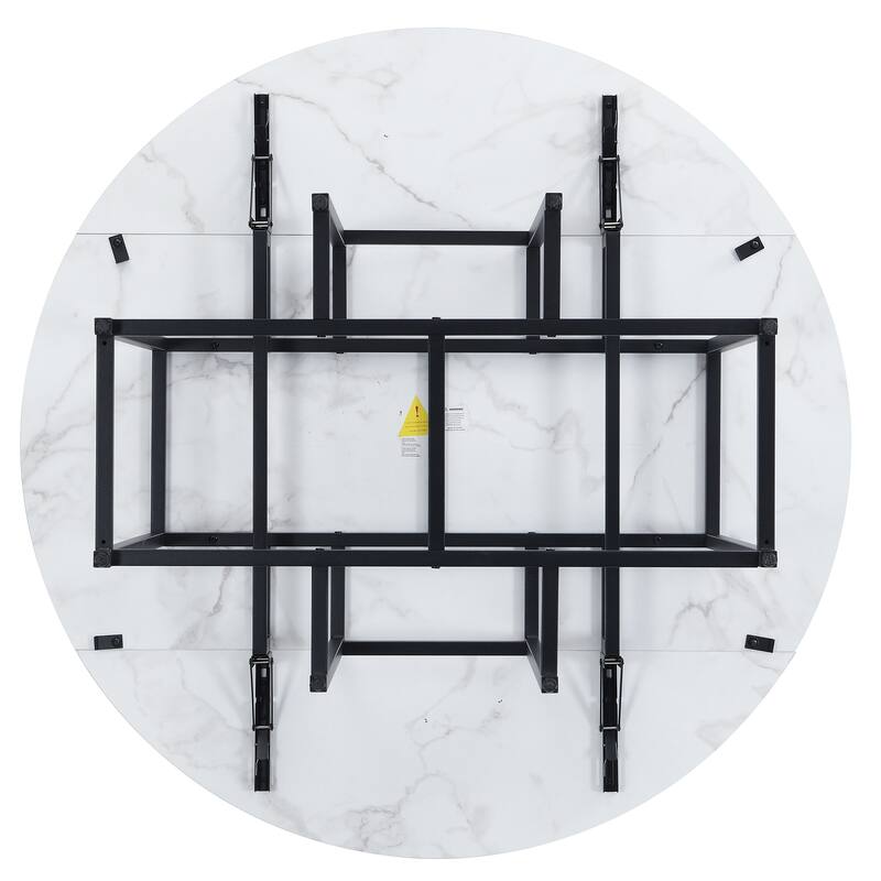 5-Piece Extendable Kitchen Dining Table Set- Round Faux Marble Top, 4 Upholstered Chairs, Compact Foldable Design