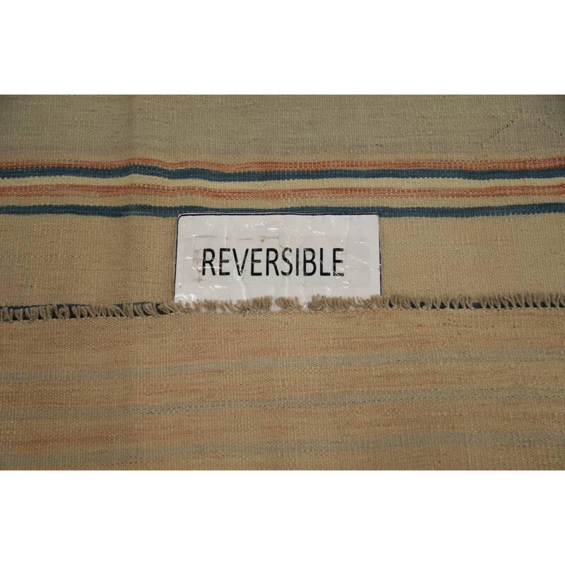 Hand Woven Oriental 100% Wool Carpet Southwestern Tribal Beige & Ivories Kilim Area Rug - 9' 10'' X 6' 7''