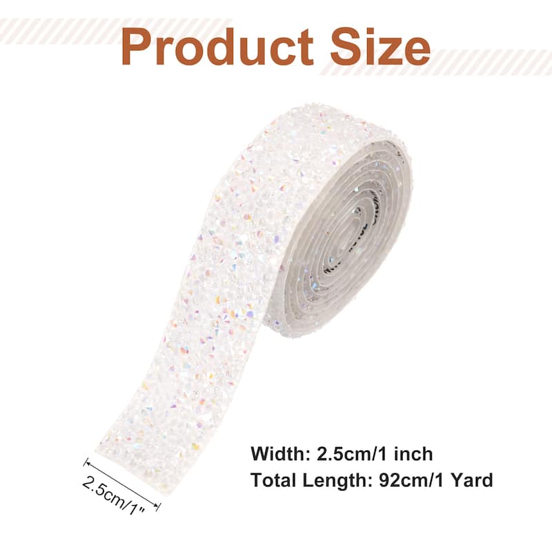 Crystal Rhinestone Sticker Ribbon - White - 1 Inch
