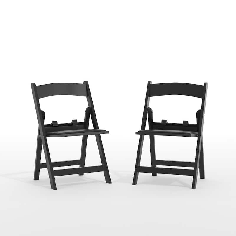 2 Pack Kids White Resin Folding Chair with Vinyl Padded Seat - 12.25"D x 13.25"W x 21"H - Black