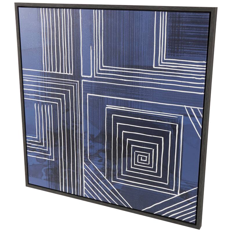 Blue Canvas Geometric Framed Wall Art with White Square Outlines