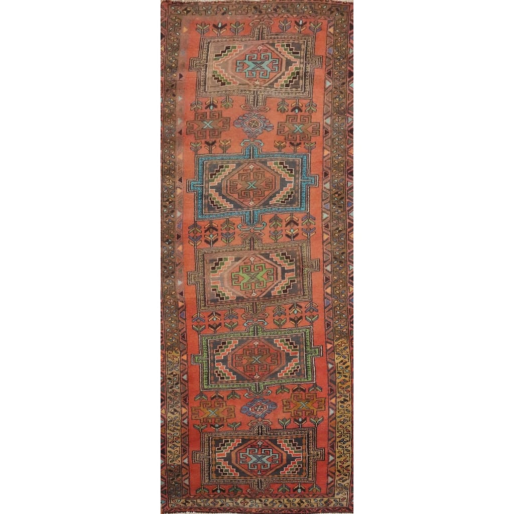 Hand Knotted Oriental 100% Wool Carpet Traditional Tribal Oranges & Rust Hamedan Runner Rug - 10' 1'' X 3' 5''