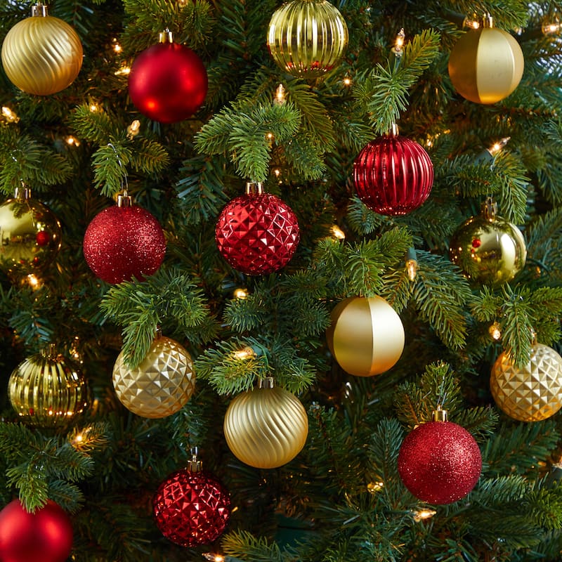 Shatterproof 3-Finish Christmas Ball Ornaments - 2" (60mm) - Red and Gold - 101ct